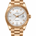 Reduced Rolex Day-Date Rose Gold Silver Diamond Dial President Bracelet