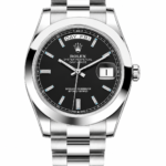 Reduced Rolex Day-Date Silver Black Diamond Dial Oyster Bracelet