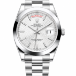 Reduced Rolex Day-Date Silver White Textured Dial Oyster Bracelet