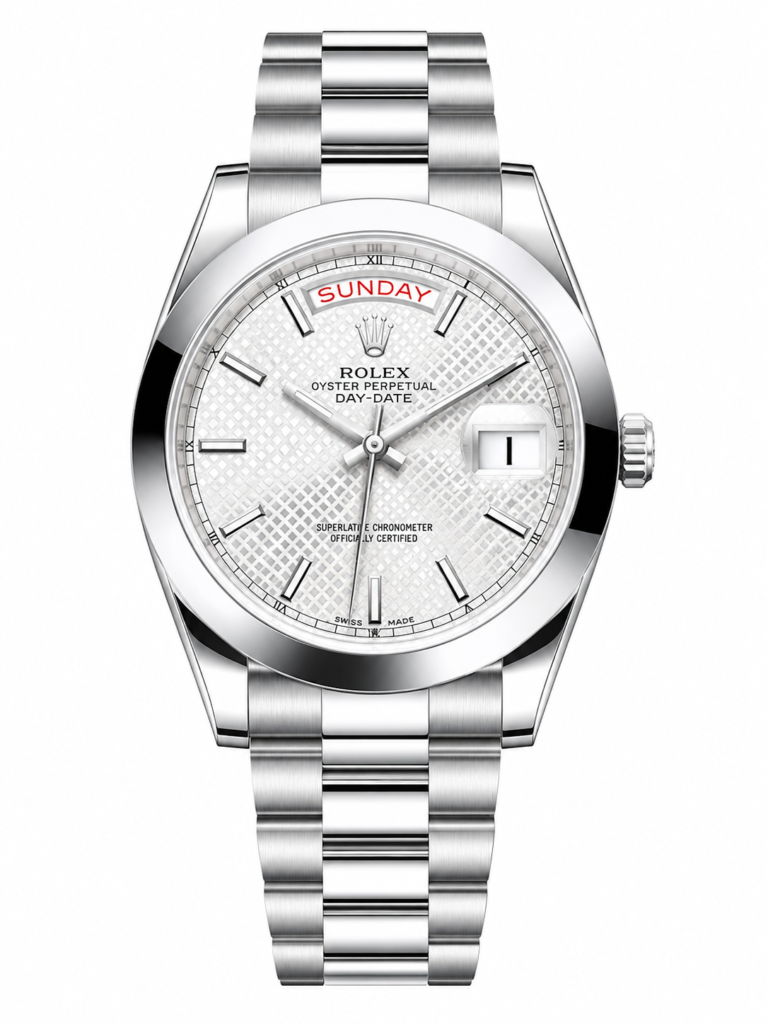 Reduced Rolex Day-Date Silver White Textured Dial Oyster Bracelet