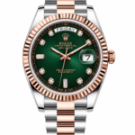 Reduced Rolex Day-Date Two Tone Green Diamond Dial Oyster Bracelet