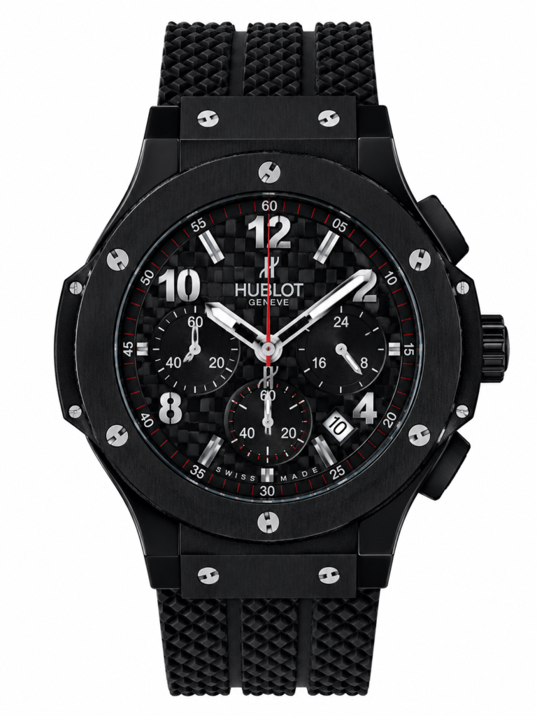 Super Clone Hublot Big Bang Black Carbon Dial Chronograph Rubber Strap