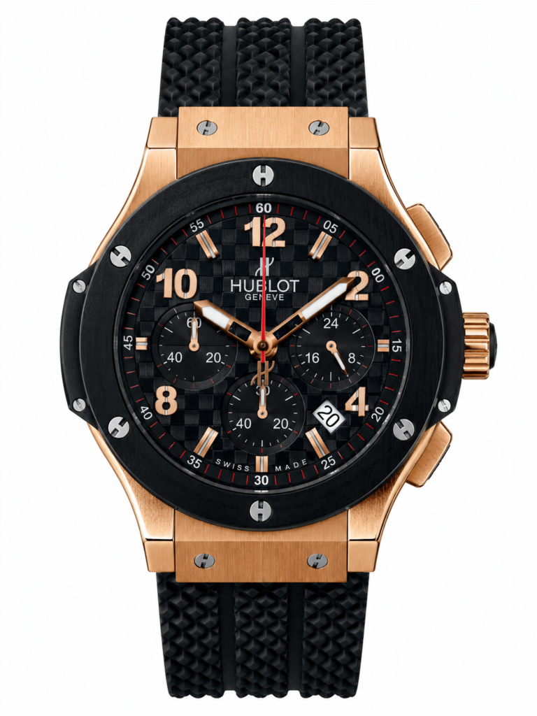 Super Clone Hublot Big Bang Rose Gold Black Carbon Dial Chronograph Rubber Strap