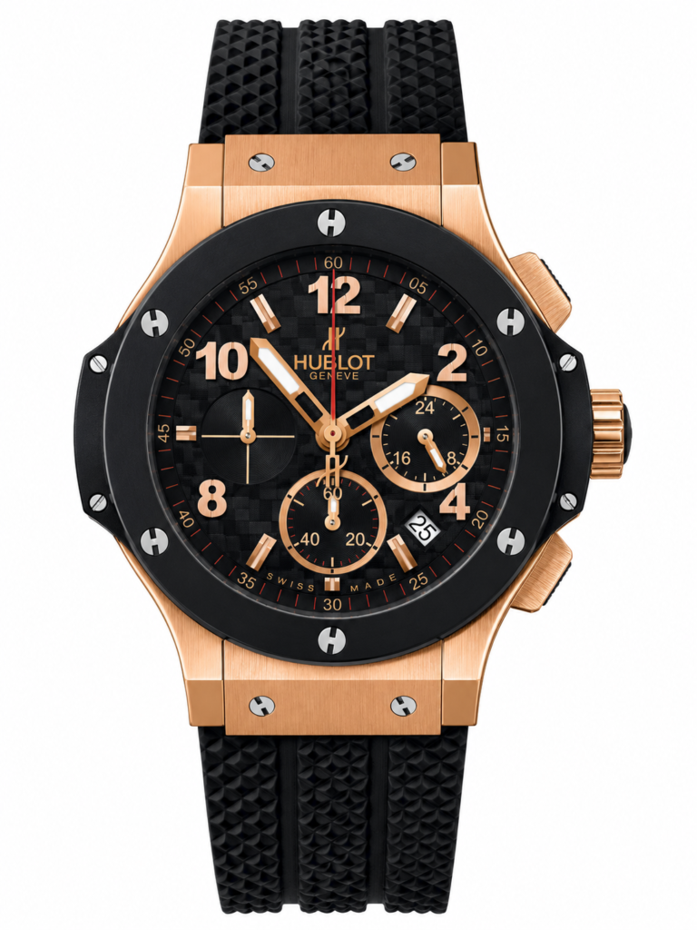 Super Clone Hublot Big Bang Rose Gold Black Carbon Dial Rubber Strap