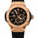 Super Clone Hublot Big Bang Rose Gold Black Carbon Dial Rubber Strap