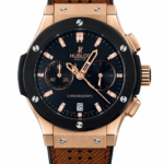 Super Clone Hublot Big Bang Rose Gold Black Dial Chronograph Brown Leather Strap