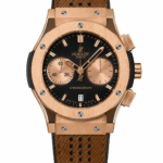 Super Clone Hublot Big Bang Rose Gold Black Dial Brown Leather Strap