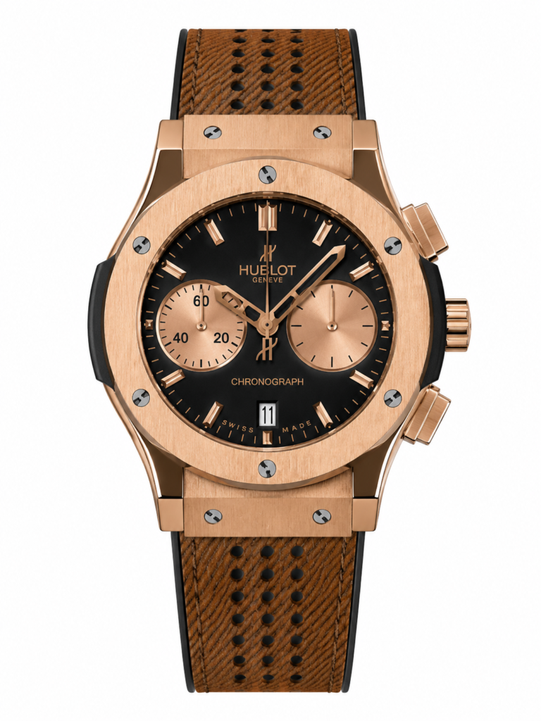 Super Clone Hublot Big Bang Rose Gold Black Dial Brown Leather Strap
