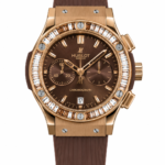 Super Clone Hublot Big Bang Rose Gold Brown Diamond Bezel Rubber Strap