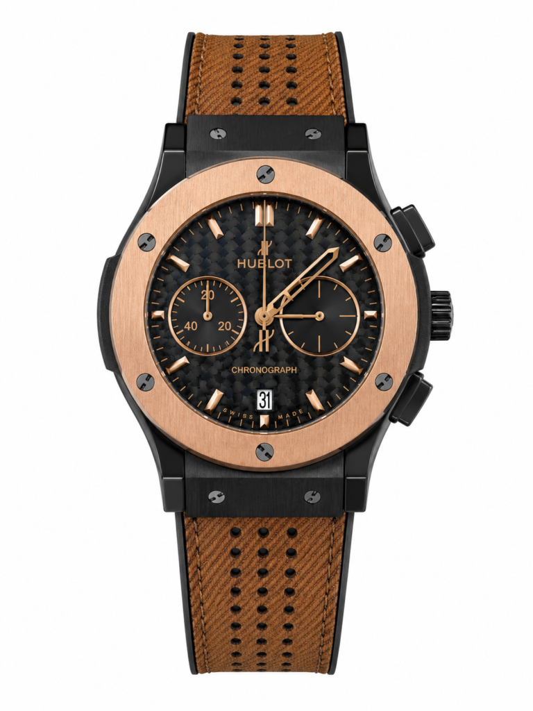 Super Clone Hublot Big Bang Rose Gold Carbon Dial Brown Leather Strap