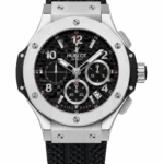 Super Clone Hublot Big Bang Silver Black Carbon Dial Rubber Strap