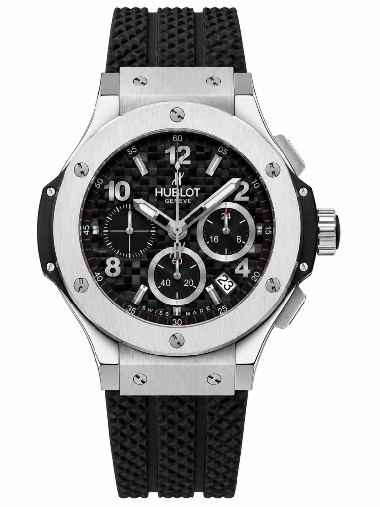 Super Clone Hublot Big Bang Silver Black Carbon Dial Rubber Strap