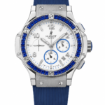 Super Clone Hublot Big Bang Silver Blue Diamond Bezel White Dial Rubber Strap