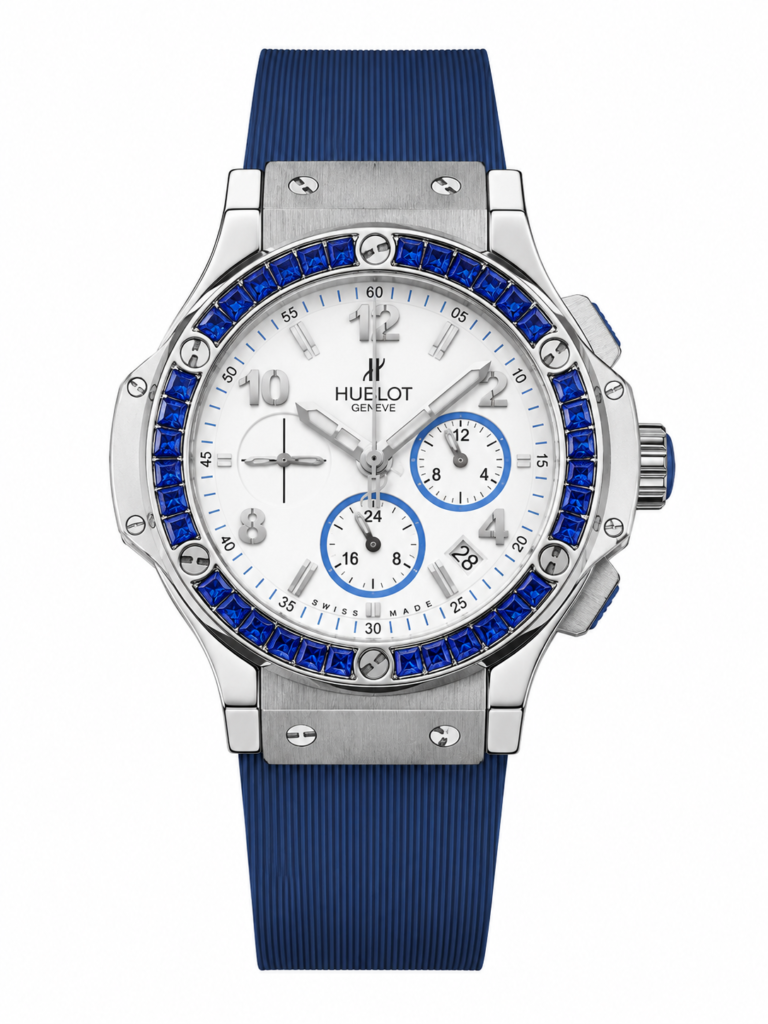 Super Clone Hublot Big Bang Silver Blue Diamond Bezel White Dial Rubber Strap