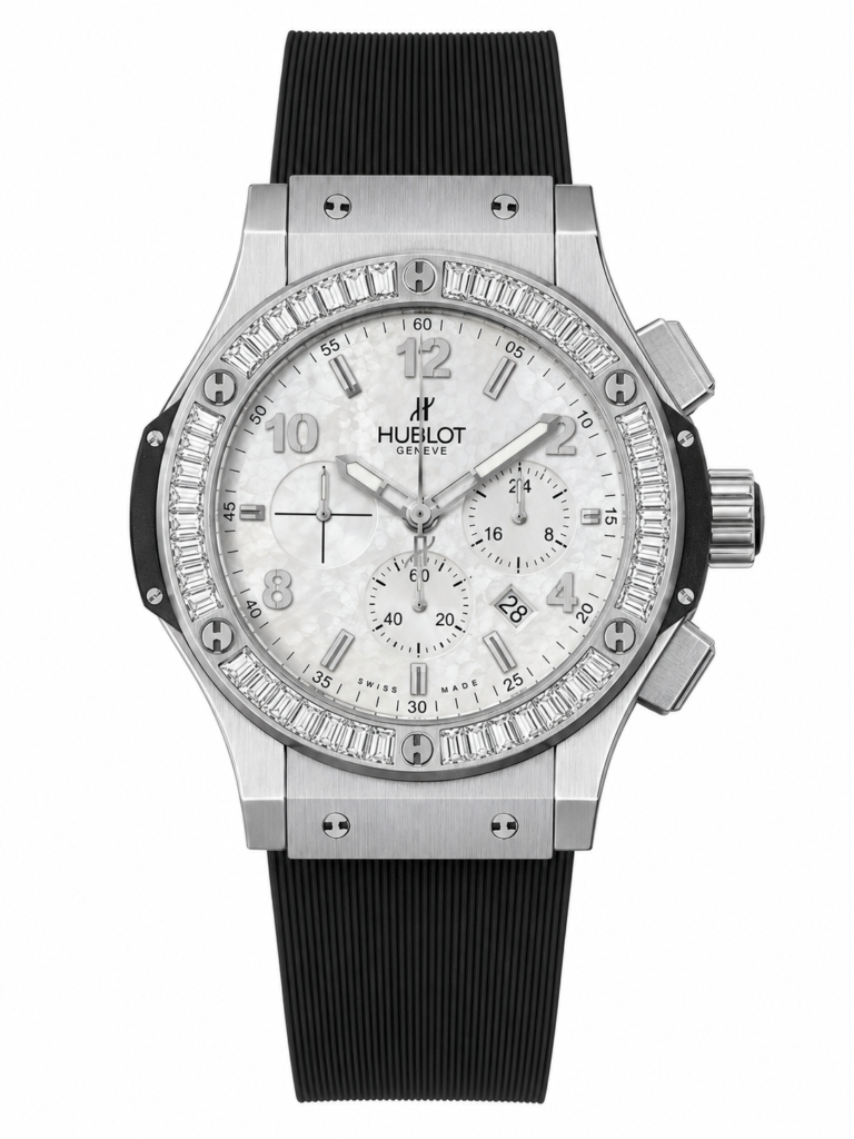 Super Clone Hublot Big Bang Silver White Diamond Bezel Rubber Strap