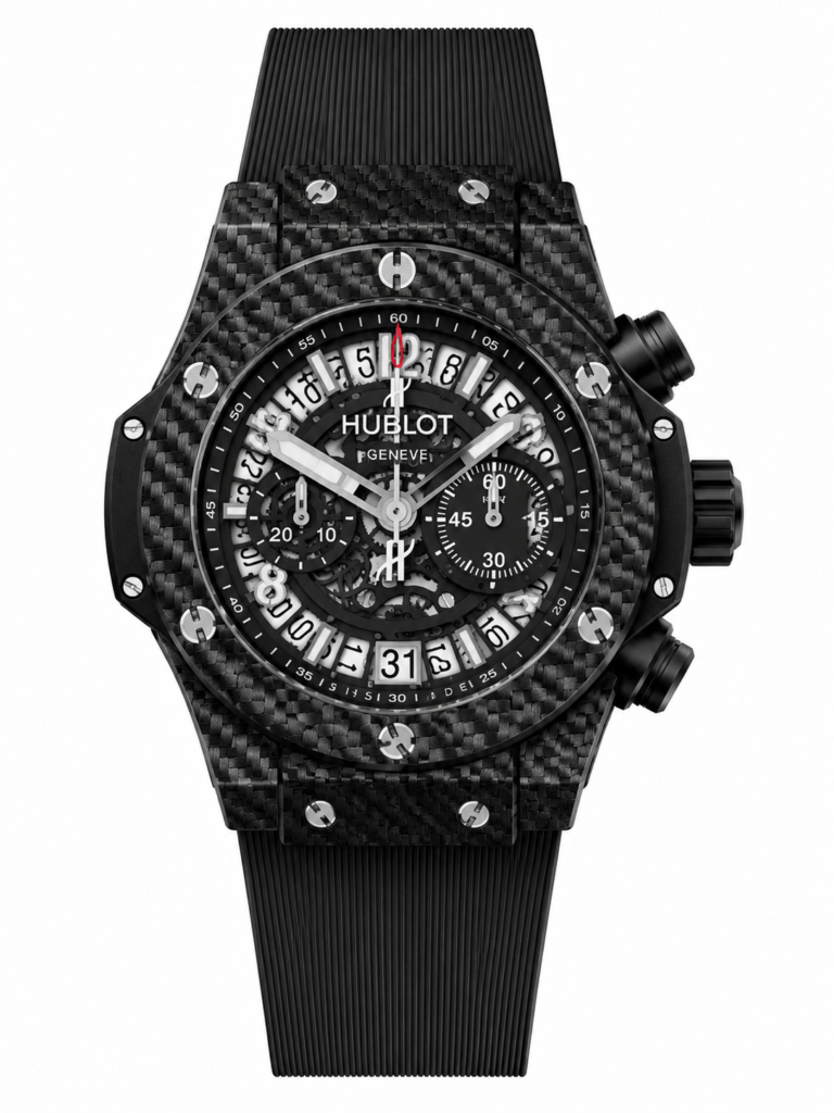 Super Clone Hublot Big Bang Unico Black Carbon Skeleton Dial Rubber Strap
