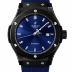 Super Clone Hublot Classic Fusion Black Blue Sunburst Dial Rubber Strap