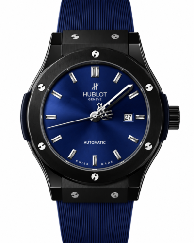 Super Clone Hublot Classic Fusion Black Blue Sunburst Dial Rubber Strap – Swiss SuperClone