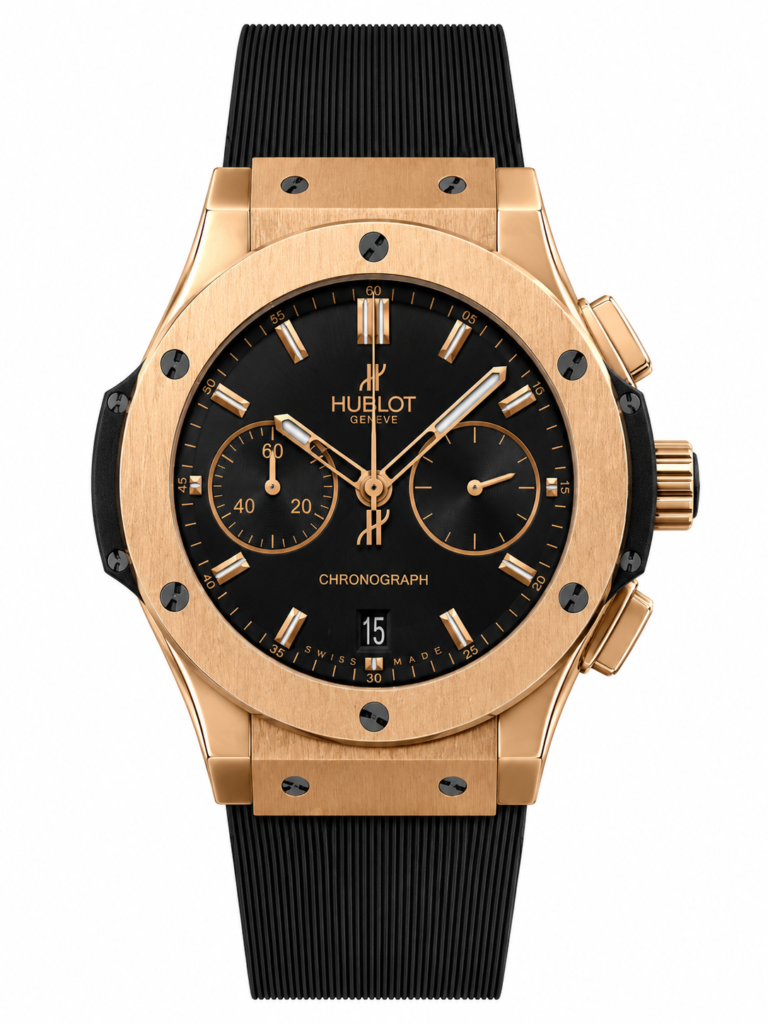 Super Clone Hublot Classic Fusion Rose Gold Black Dial Chronograph Rubber Strap