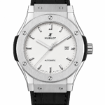 Super Clone Hublot Classic Fusion Silver White Dial Black Leather Strap