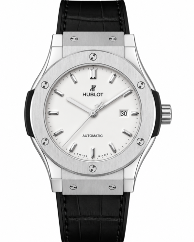 Super Clone Hublot Classic Fusion Silver White Dial Black Leather Strap – Swiss SuperClone