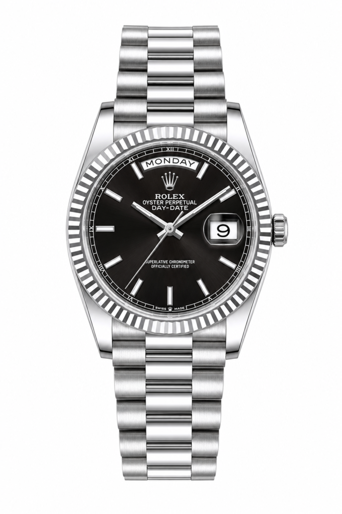 Super Clone Rolex Day-Date Silver Black Dial Oyster Bracelet