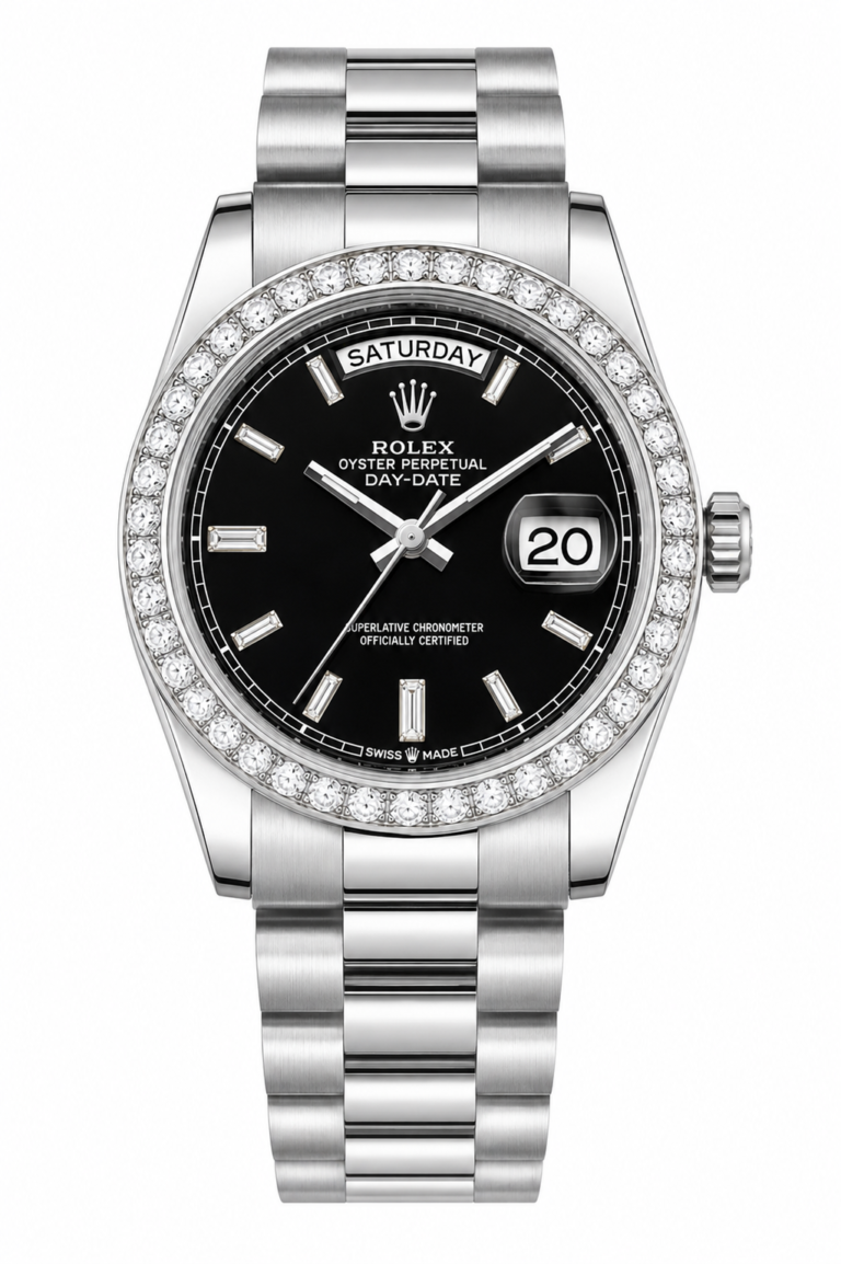 Super Clone Rolex Day-Date Silver Black Diamond Bezel