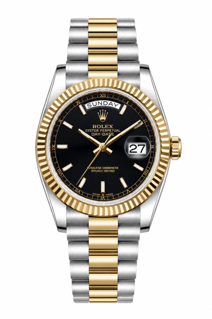 Super Clone Rolex Day-Date Two Tone Black Dial