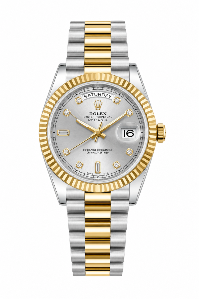 Super Clone Rolex Day-Date Two Tone Silver Diamond Dial