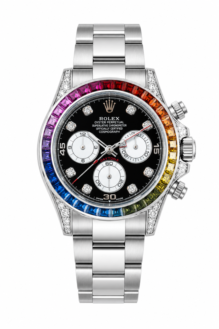 Super Clone Rolex Daytona Rainbow Crystal Index Silver Edition