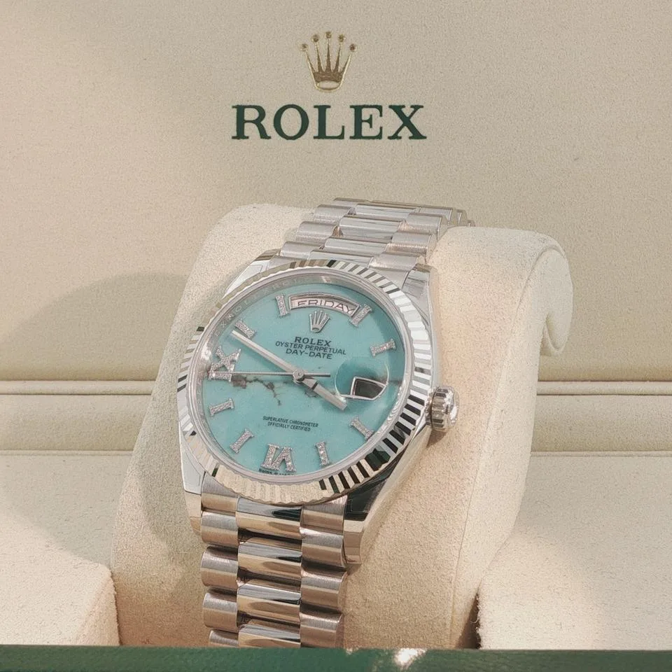Super Clone Rolex Day-Date Turquoise Diamond Dial 128236-0011 36 mm – Swiss SuperClone
