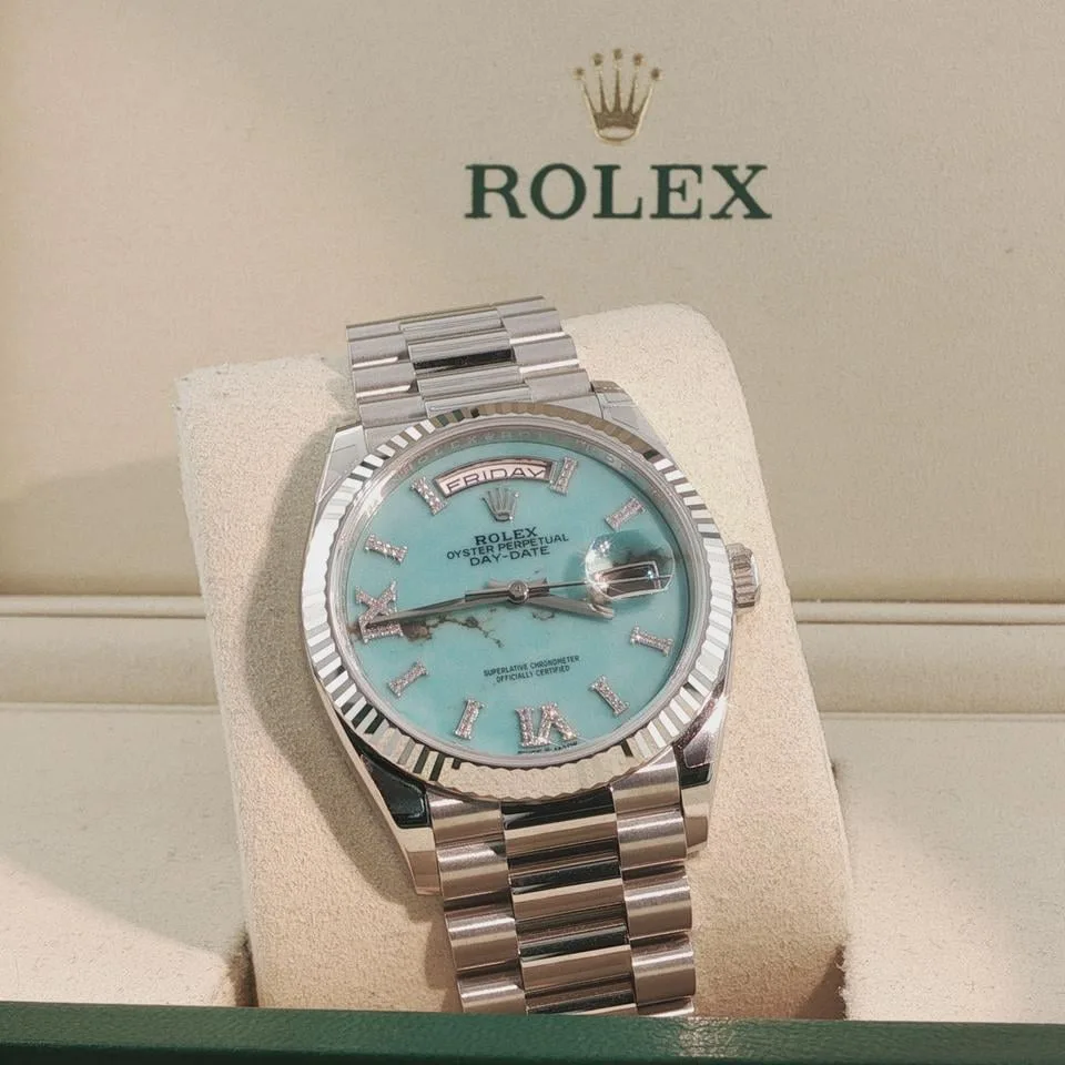 Super Clone Rolex Day-Date Turquoise Diamond Dial 128236-0011 36 mm – Swiss SuperClone