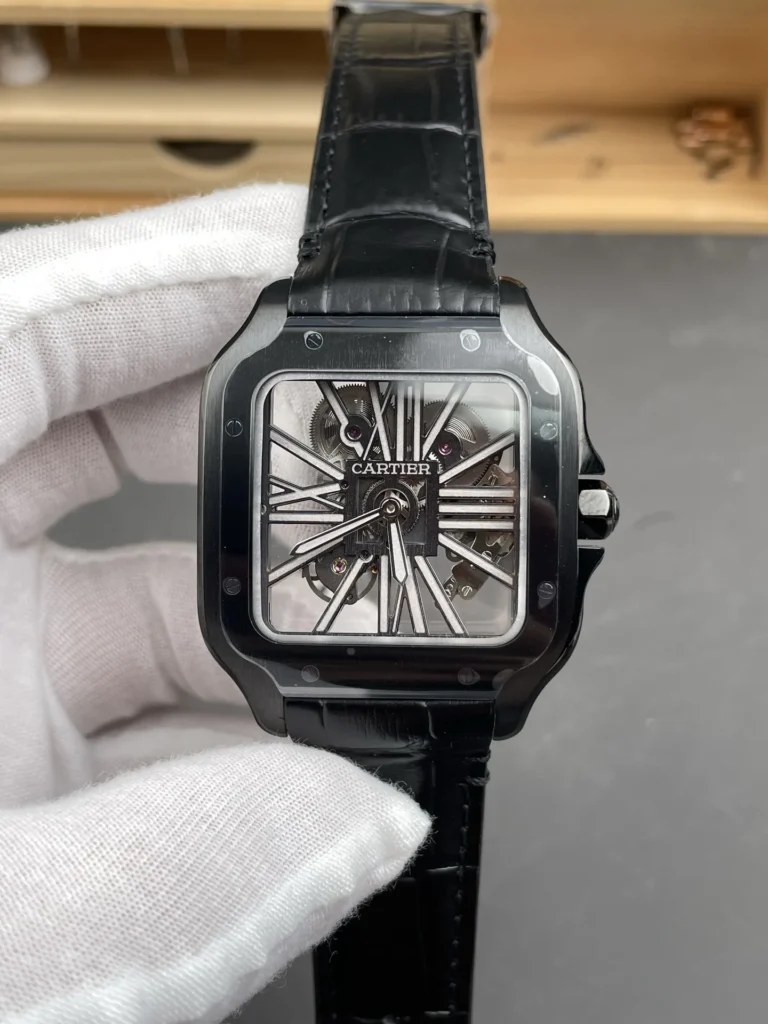 Super Clone Cartier Santos Large Skeleton Black 39mm – Swiss SuperClone
