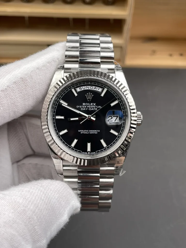 Super Clone Rolex Day-Date Bright Black Dial 228236-0003 40 mm – Swiss SuperClone