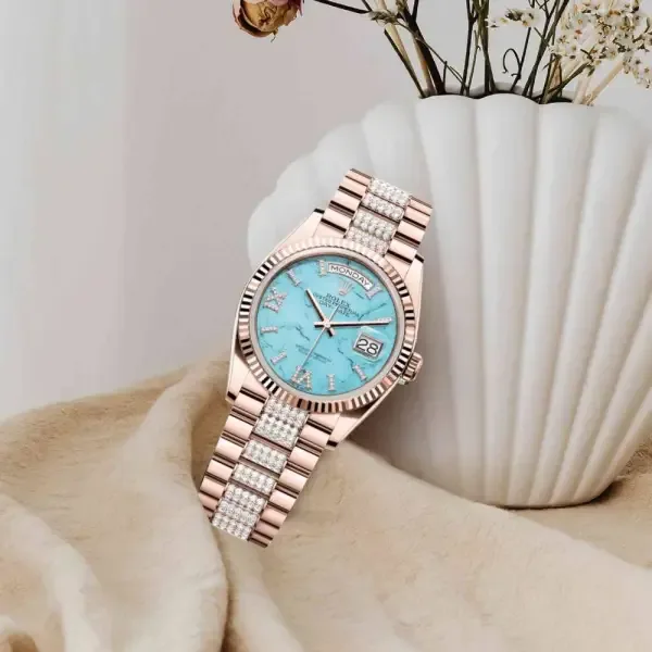 Super Clone Rolex Day-Date Turquoise Dial 128235 Diamond-set 36 mm – Swiss SuperClone