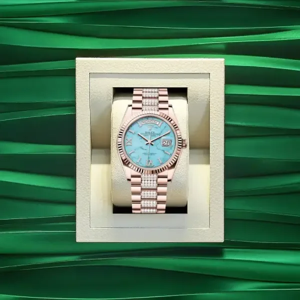 Super Clone Rolex Day-Date Turquoise Dial 128235 Diamond-set 36 mm – Swiss SuperClone