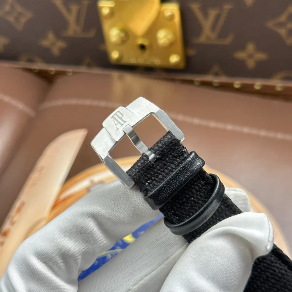 Super Clone Audemars Piguet Code 11.59 Selfwinding 15210BC.OO.A002KB.01 41mm Blue Dial — on leather display