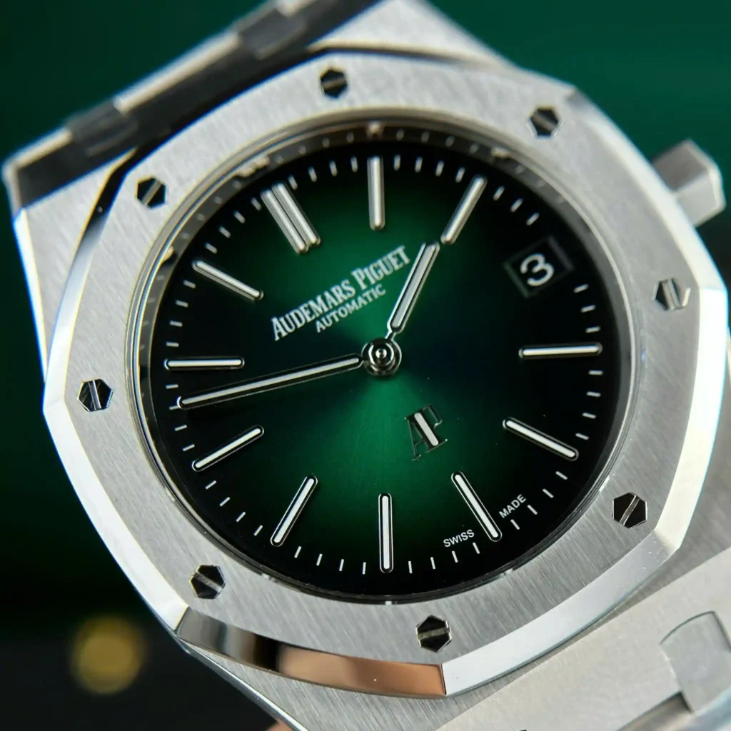 Super Clone Audemars Piguet Royal Oak 39mm Steel Bracelet Steel — on leather display