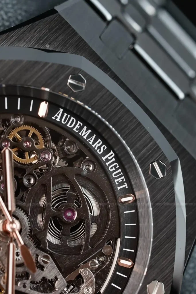 Super Clone Audemars Piguet Royal Oak 15407CE.OO 41mm Skeleton Dial Ceramic V3 Base — on leather display