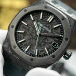Super Clone Audemars Piguet Royal Oak 41mm Steel Bracelet Carbon — on leather display