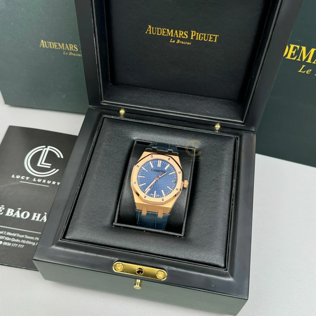 Super Clone Audemars Piguet Royal Oak 15510OR Yellow Gold 41mm Blue Dial — movement / caseback view