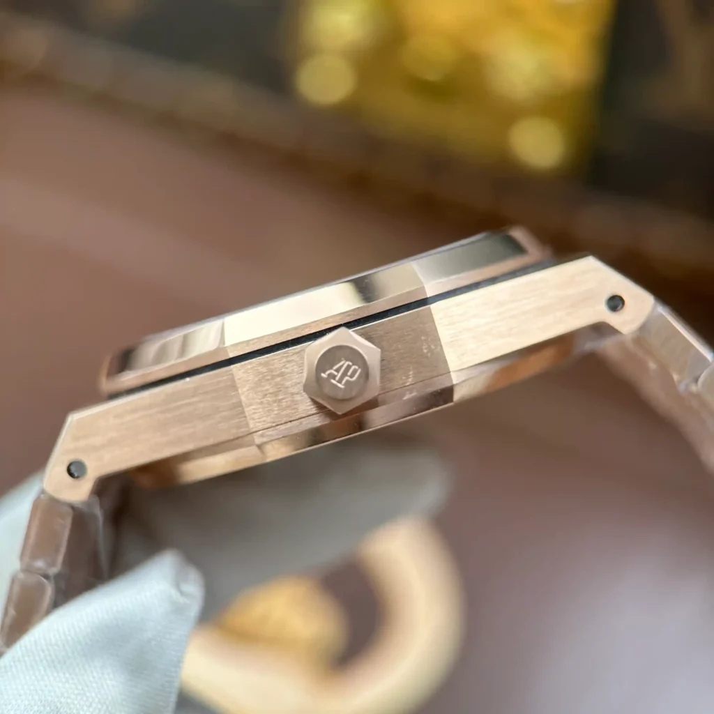 Super Clone Audemars Piguet Royal Oak 26730OR.OO.1320OR.01 41mm Rose Gold – — on leather display