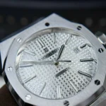 Super Clone Audemars Piguet Royal Oak 41mm Steel Bracelet Steel — on leather display