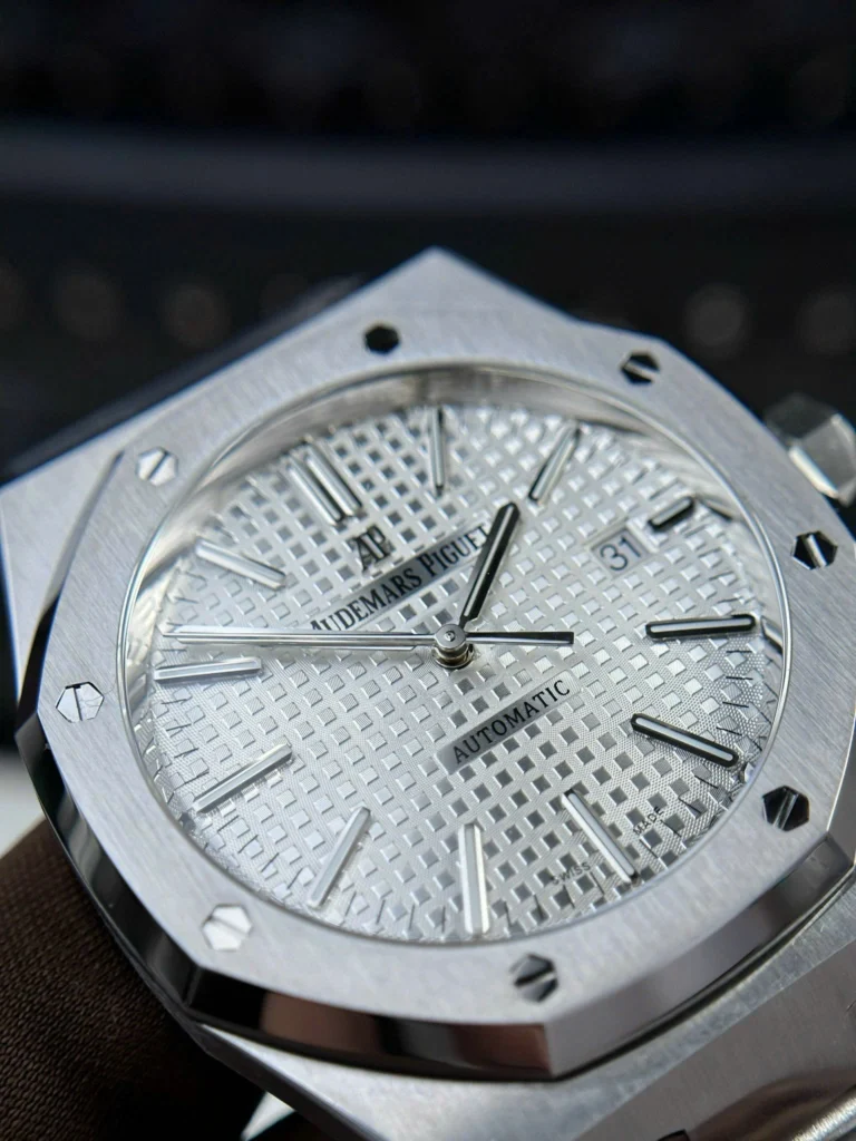 Super Clone Audemars Piguet Royal Oak 41mm Steel Bracelet Steel — on leather display