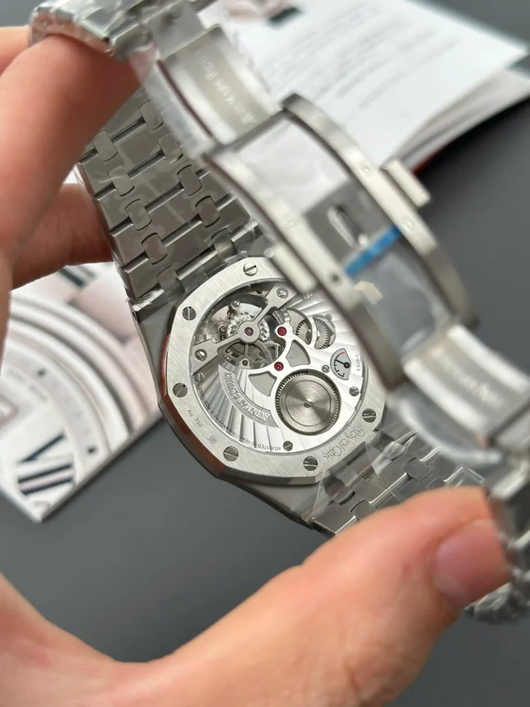 Super Clone Audemars Piguet Royal Oak 41mm Steel Bracelet Steel — on leather display
