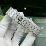 Super Clone Audemars Piguet Royal Oak Frosted Gold 41mm Black — on leather display