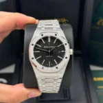 Super Clone Audemars Piguet Royal Oak Frosted Gold 41mm Black Dial Steel — dial close-up