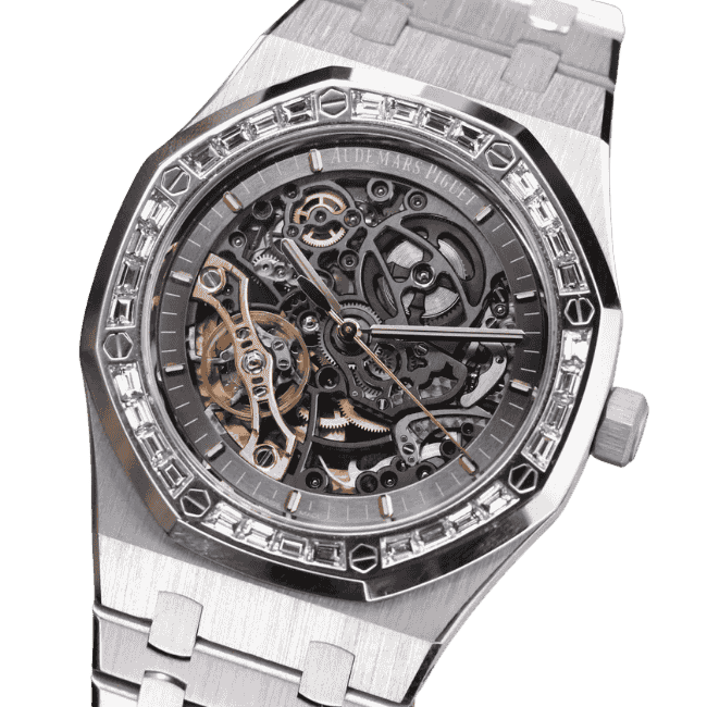 Super Clone Audemars Piguet Royal Oak Frosted Gold Double Balance Wheel Openworked 41mm benzen Baugette