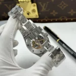 Super Clone Audemars Piguet Royal Oak Frosted Gold Double Balance Wheel Openworked 41mm benzen Baugette — view 10