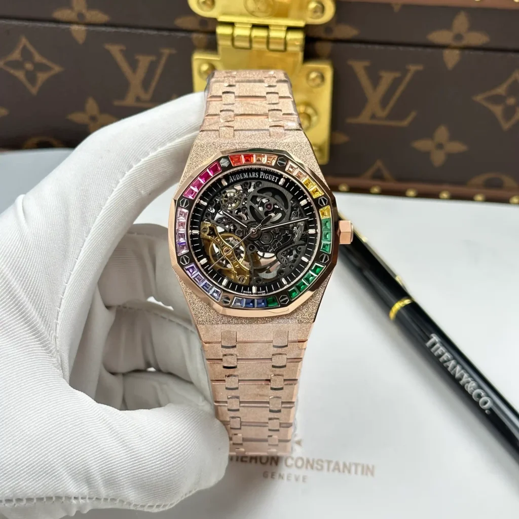 Super Clone Audemars Piguet Royal Oak Frosted Gold Double Balance Wheel Openworked 15412OR.YG.1224OR.01-B 41mm — dial close-up
